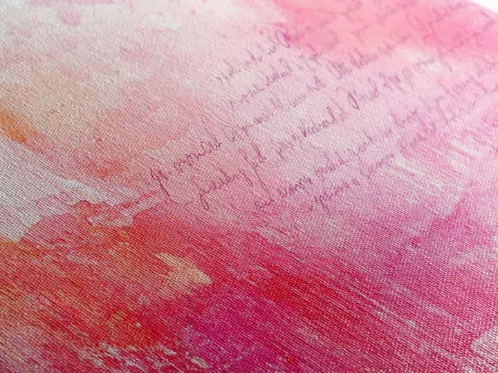 Abstract Pink Writing Framed Canvas Print, Light Pink Wall Art Chinoiserie Whimsical Decor, Rustic Wall Art Horizontal Gift Idea