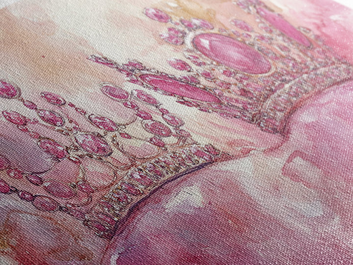 Royal Crown Canvas Print, Pink Jewel Artwork, Glamorous Feminine Style, Bedroom Wall Decor, Princess Themed Whimsical Art Gift Idea