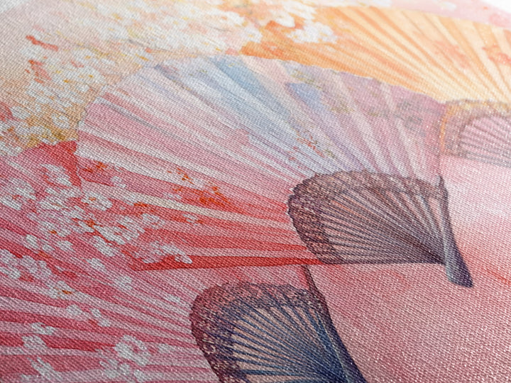 Cherry Blossom Fan Canvas Print Japanese Inspired Art Framed Pink Orange Wall Art Long Narrow Skinny Bedroom Rustic Spring Decor