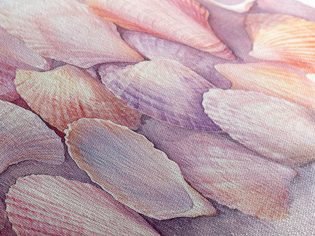 Coastal Seashell Canvas Print, Nautical Wall Art, Coastal Decor, Rustic Beach Art, Light Pink Shell Painting, Coastal Landscape Art Gift