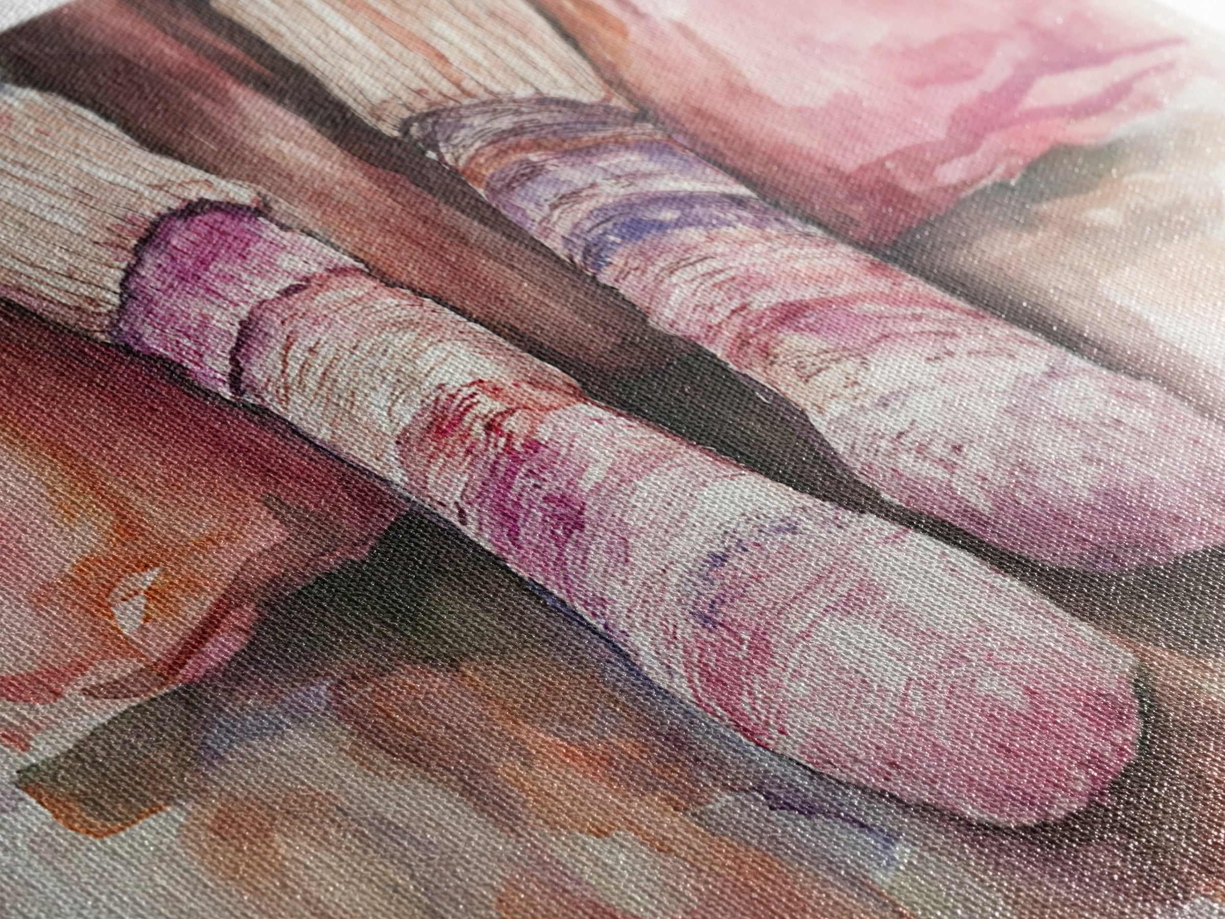 Cozy Socks Canvas Print, Rustic Light Pink and Warm Toned Painting, Whimsical Art as Fall Decor for Bedroom or Lounge Area