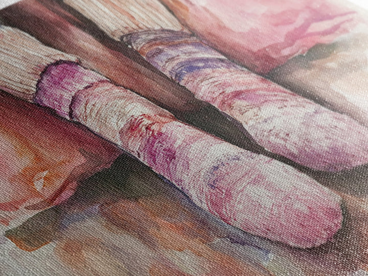 Cozy Socks Canvas Print, Rustic Light Pink and Warm Toned Painting, Whimsical Art as Fall Decor for Bedroom or Lounge Area