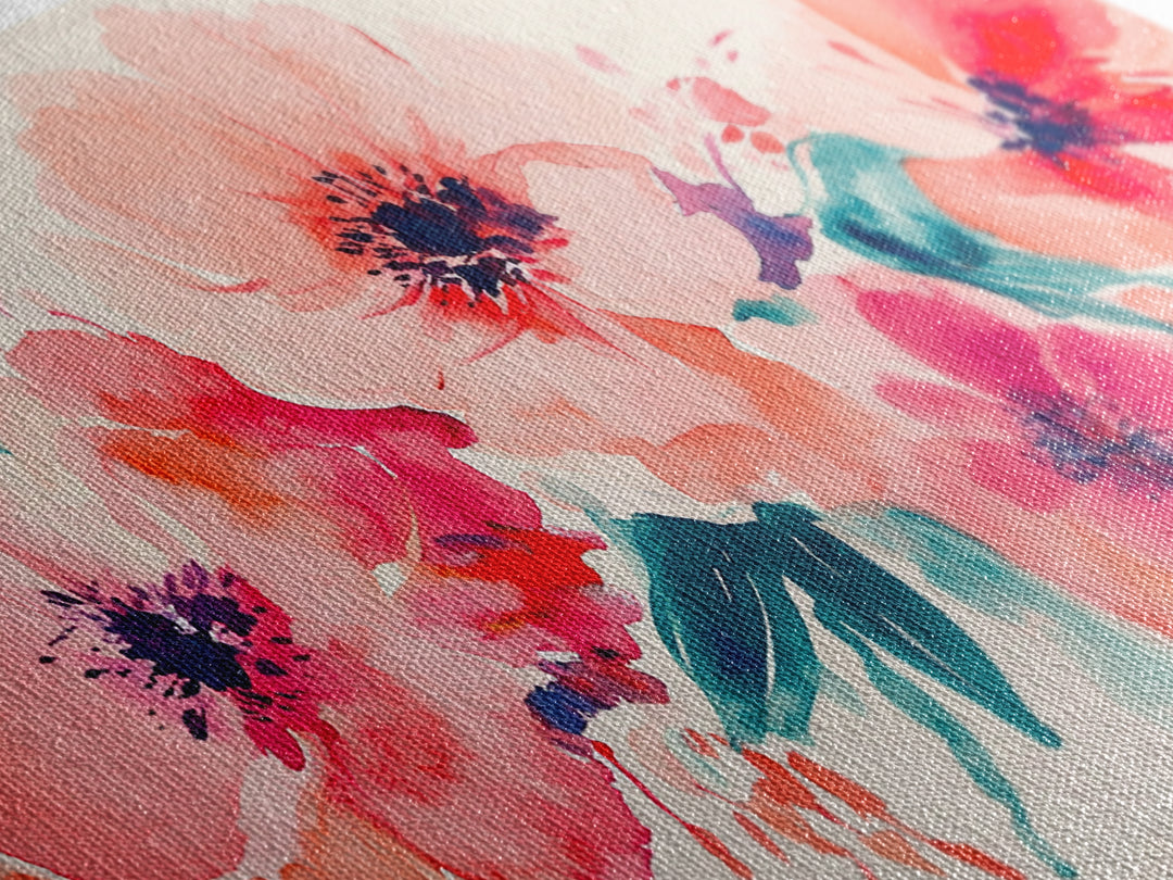 Bright Wildflower Canvas Print | Pink Orange Botanical Art | Nature Inspired Wall Decor | Living Room Framed Artwork | Unique Gift Idea