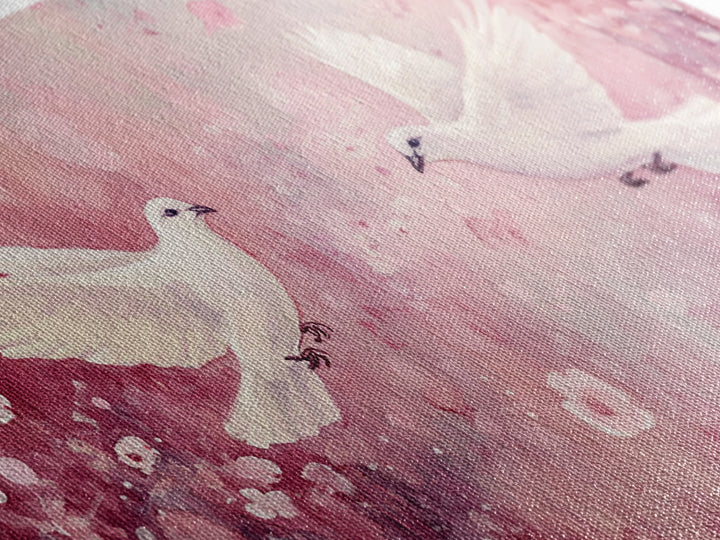 Romantic Doves Framed Canvas Print, Whimsical Pink and White Wall Art, Cherry Blossom Painting, Bedroom or Living Room Gift Idea