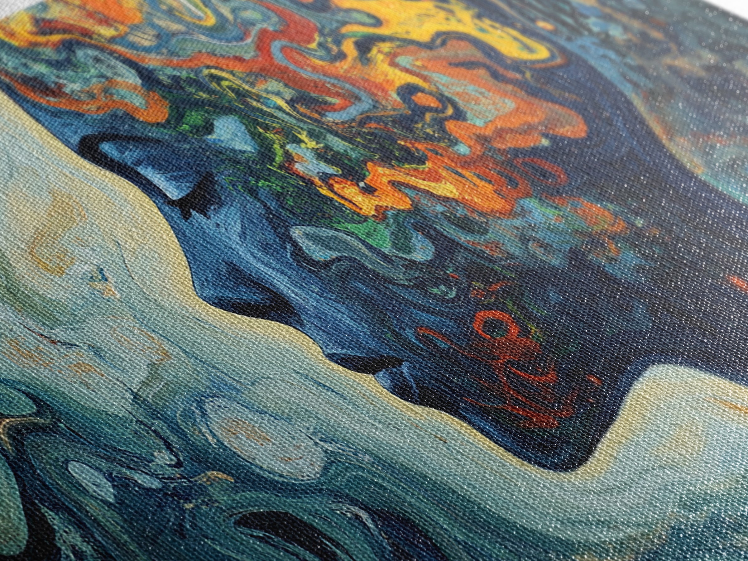 Abstract Woman Mind Framed Canvas Print - Artistic Brain Art Therapy Decor - Blue and Green Geometric Wall Art Minimalist Style