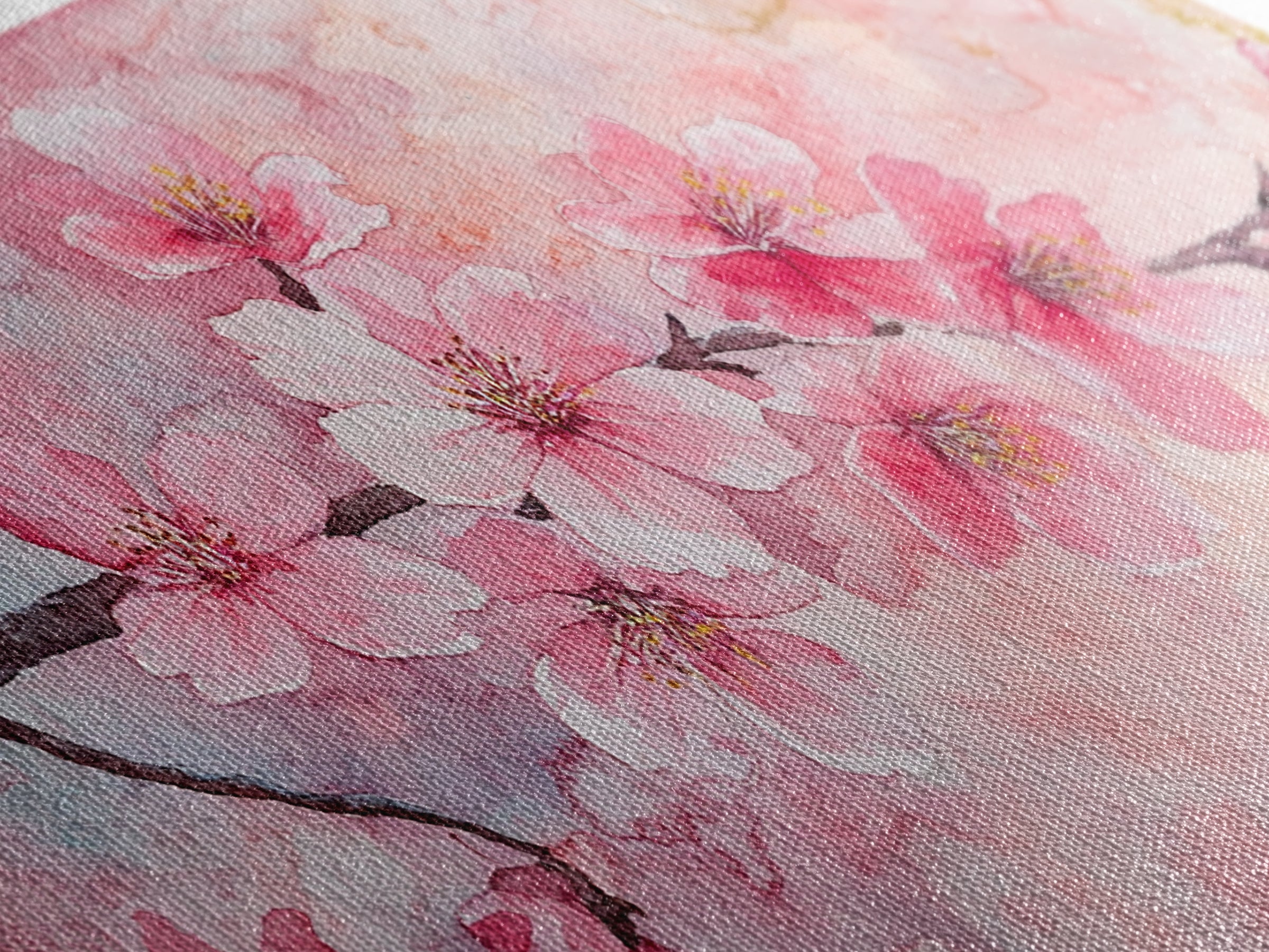Cherry Blossom Branch Canvas Print | Cherry Blossom Painting, Light Pink Wall Art, Nature-Inspired Decor, Botanical Prints, Bedroom Art