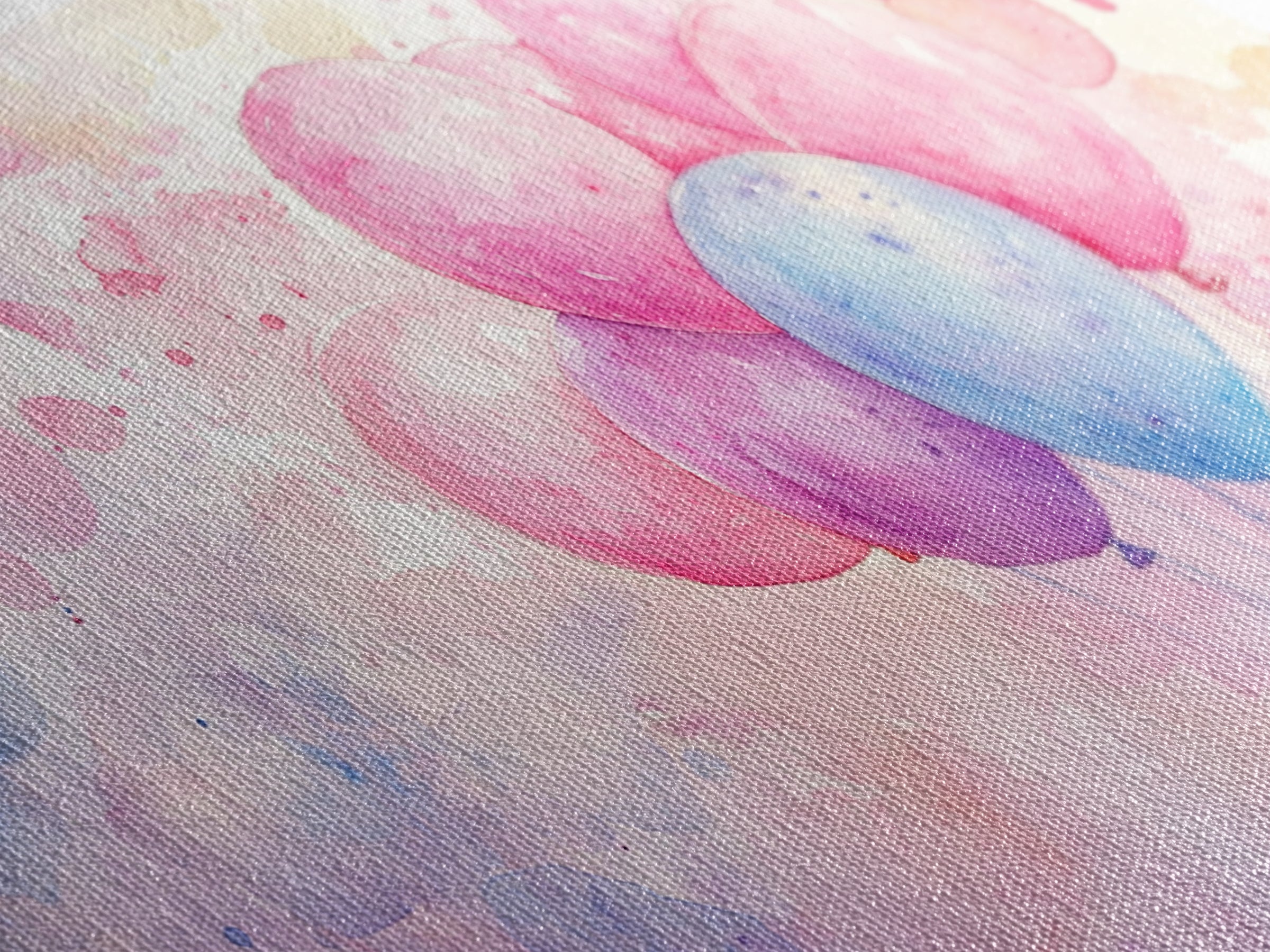 Balloon Cluster Canvas Print | Whimsical Art, Light Pink and Blue Wall Art, Birthday Decor, Pastel Wall Art, Playroom Art, Living Room Decor