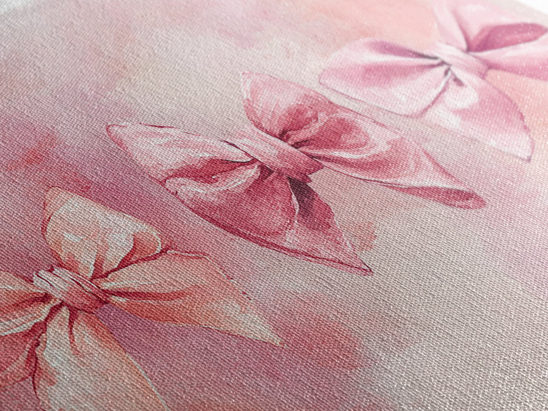 Bow Tie Trio Painting with Pink Orange Wall Art Aesthetic Framed Canvas Print, Whimsical Art Bedroom or Living Room Decor