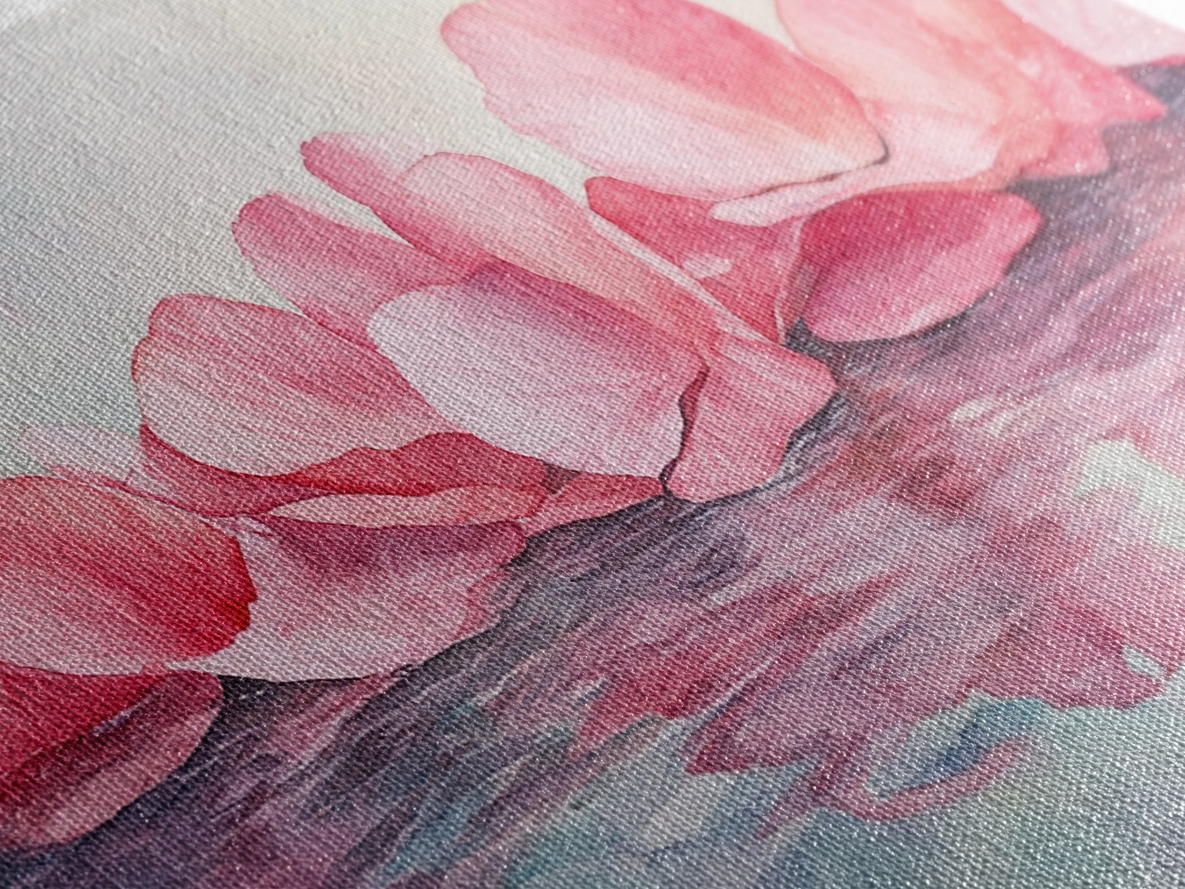 Delicate Rose Petals Reflected in Water Pink Wall Art on Framed Canvas Print, Romantic Bedroom or Living Room Accent Art