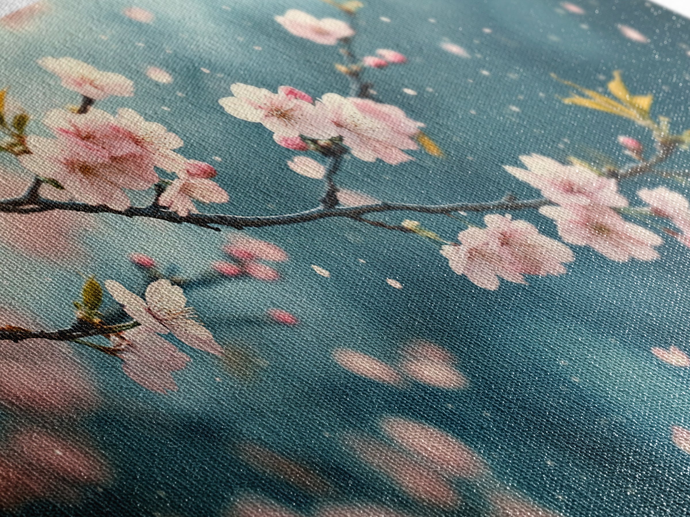 Blossoming Cherry Branch Framed Canvas Print Japanese Style Rustic Decor Great Gift Idea Botanical Prints Beautiful Bedroom Wall Art