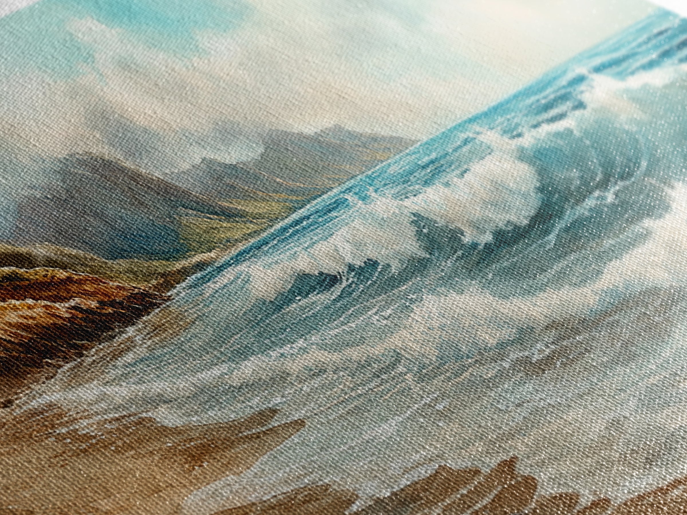 Coastal Landscape Canvas Print with Ocean Waves and Misty Cliffs, Nautical Wall Art Gift Idea, Coastal Decor Beach Painting