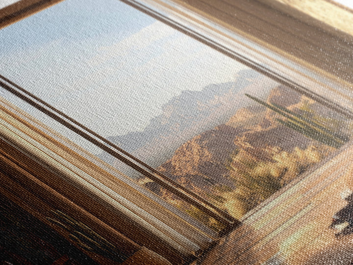 Canvas Print of Rustic Southwest Desert Scene with Cactus and Mountains, Southwest Home Decor, Rustic Living Room Wall Art