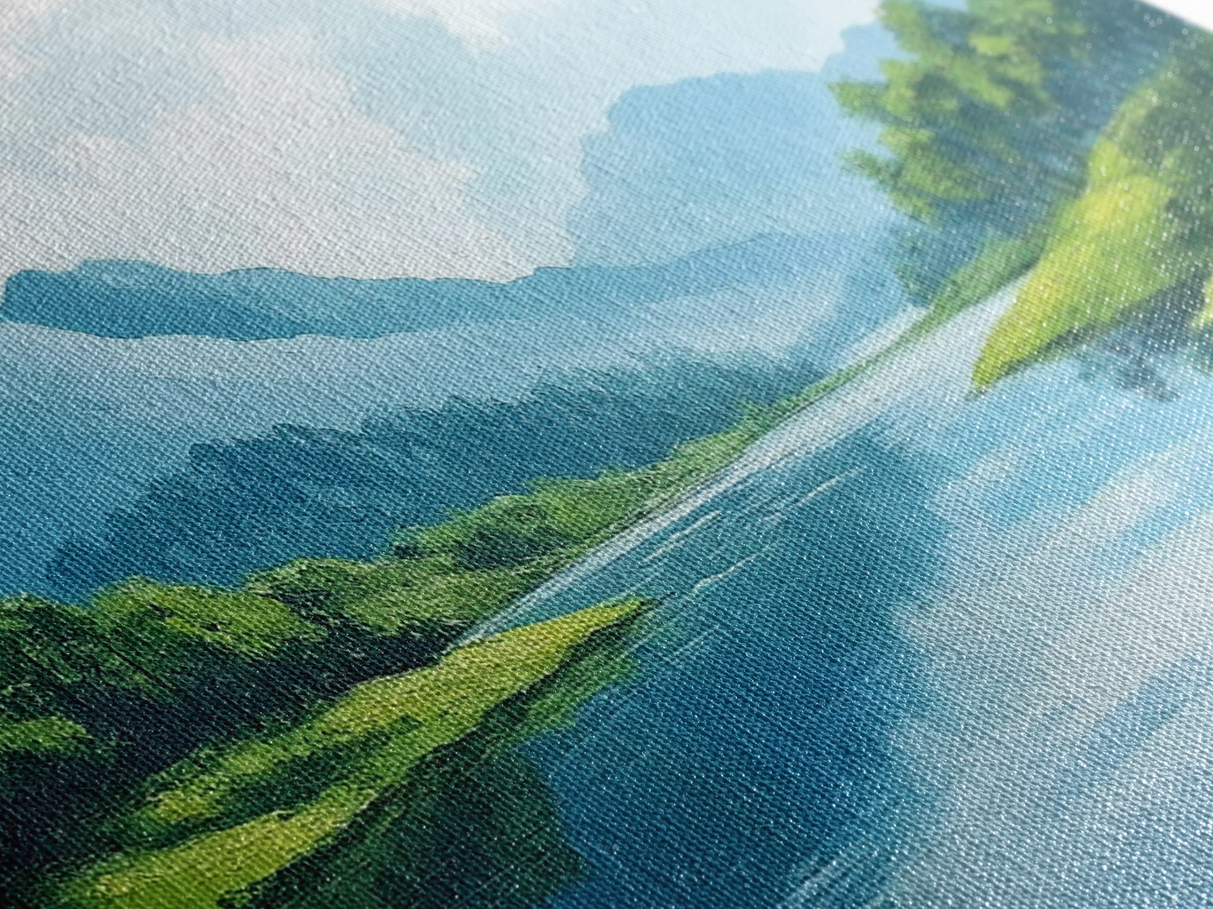 Blue Landscape Framed Canvas Print, Smoky Mountain Art Above Sofa Decor, Coastal Painting Gift Idea Living Room Horizontal Wall Art