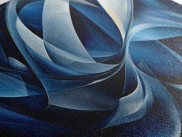 Abstract Blue Swirls Canvas Print, Geometric Wall Art Horizontal Decor, Moody Modern Artwork Gift Idea Living Room Panoramic Art