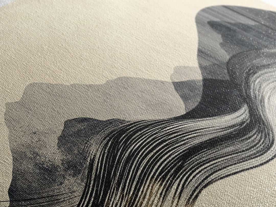 Abstract Mountain Landscape Framed Canvas Print, Wabi Sabi Wall Art Minimalist Decor, Rustic Line Art Idea Bedroom Artwork Vertical Design