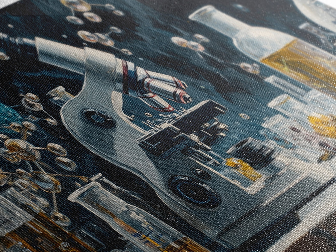 Science Art Framed Canvas Print, Microscope Molecular Wall Decor, Unique Therapy Art, Coastal Modern Living Room Art Gift Idea