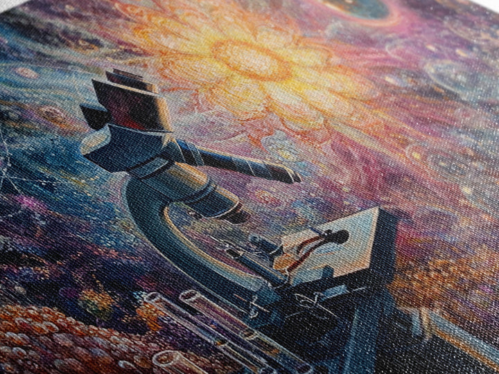 Zen Science Art Framed Canvas Print, Molecular Cosmos Microscope Painting, Moody Therapy Wall Decor, Above Sofa Living Room Art