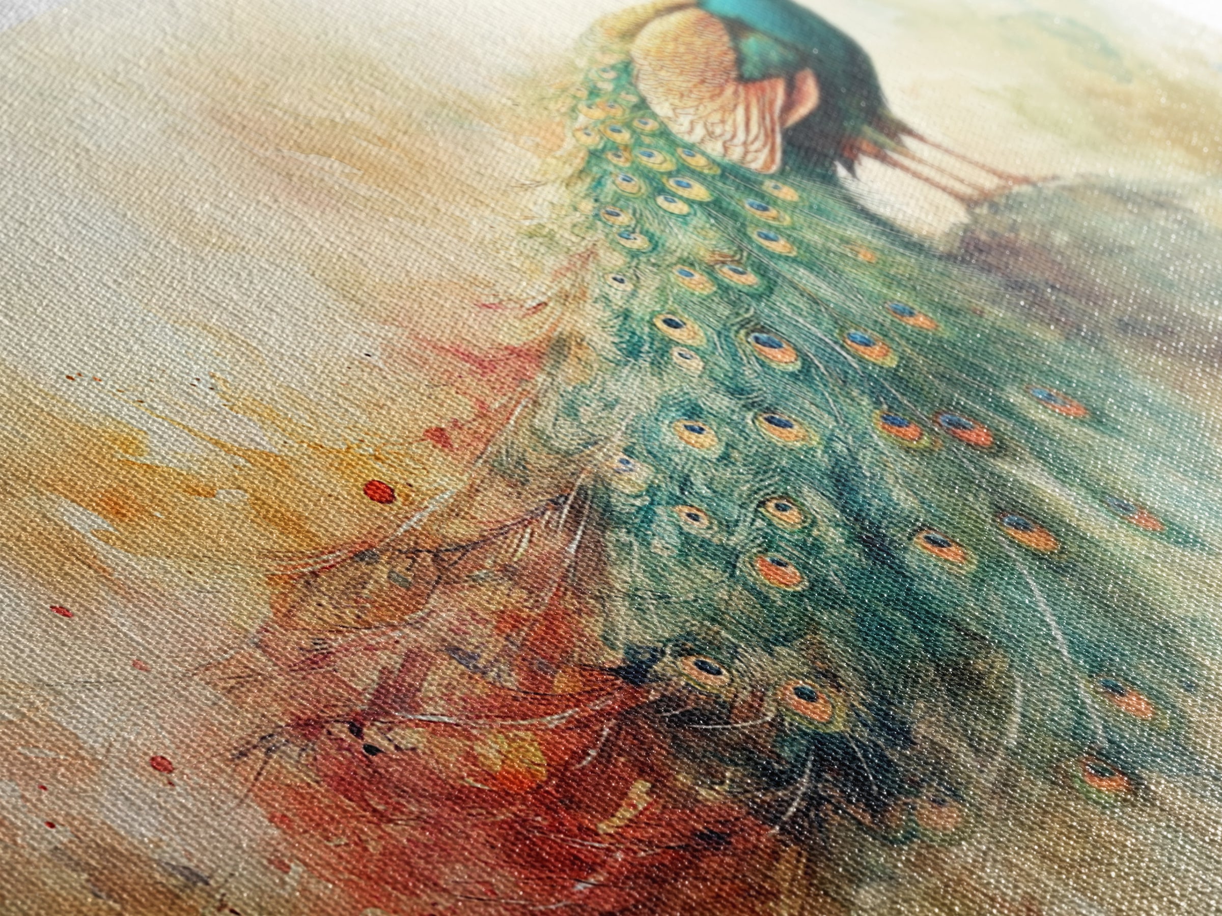 Elegant Peacock Wall Art Canvas Print, Colorful Wildlife Painting, Moody Therapy Art, Unique Bedroom Decor Gift Idea, Botanical Prints