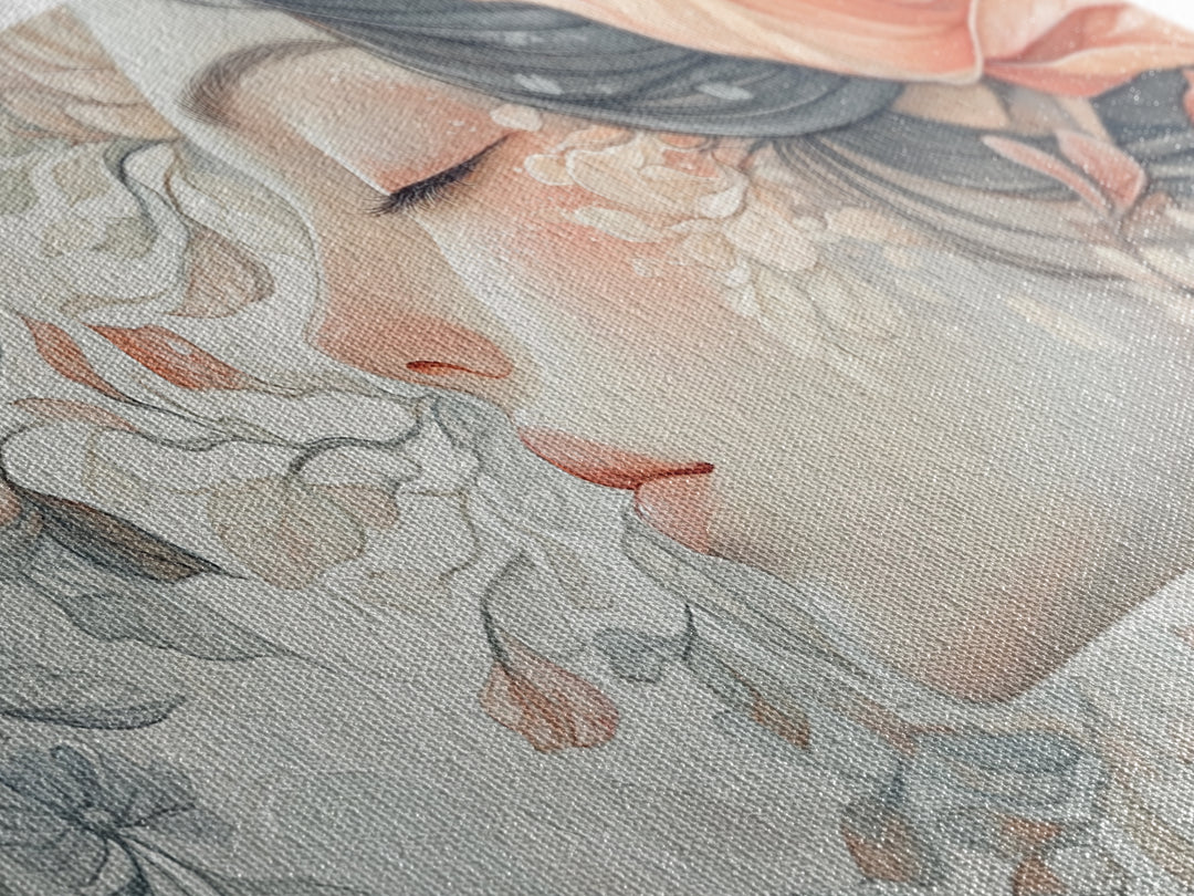 Dreamy Floral Goddess Framed Canvas Print with Light Pink Wall Art and Rose Painting Stunning Bedroom or Living Room Accent