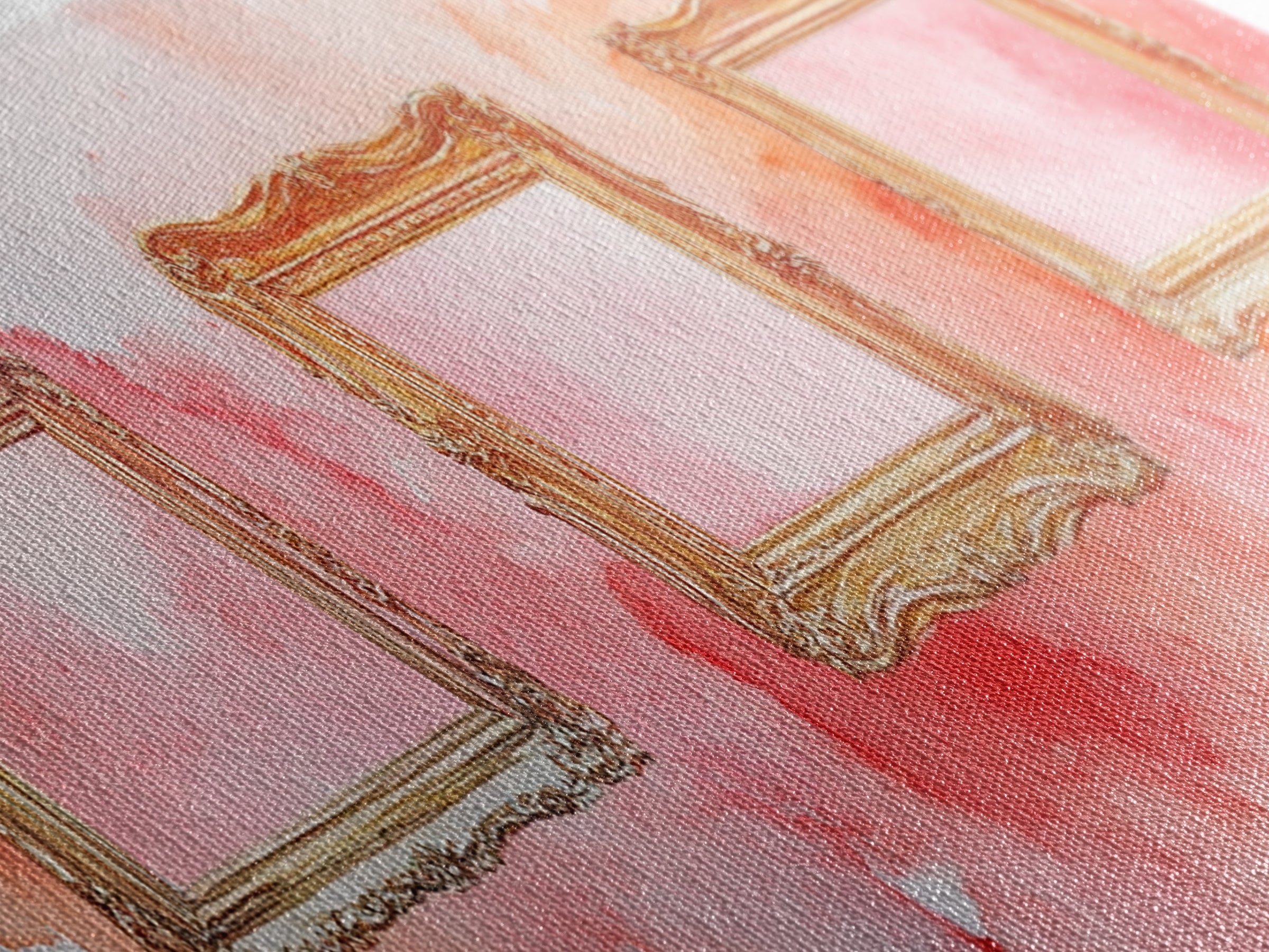 Decorative Frames Painting Canvas Print with Elegant Pink Abstract Background, Long Narrow Wall Art Perfect for Living Room Decor