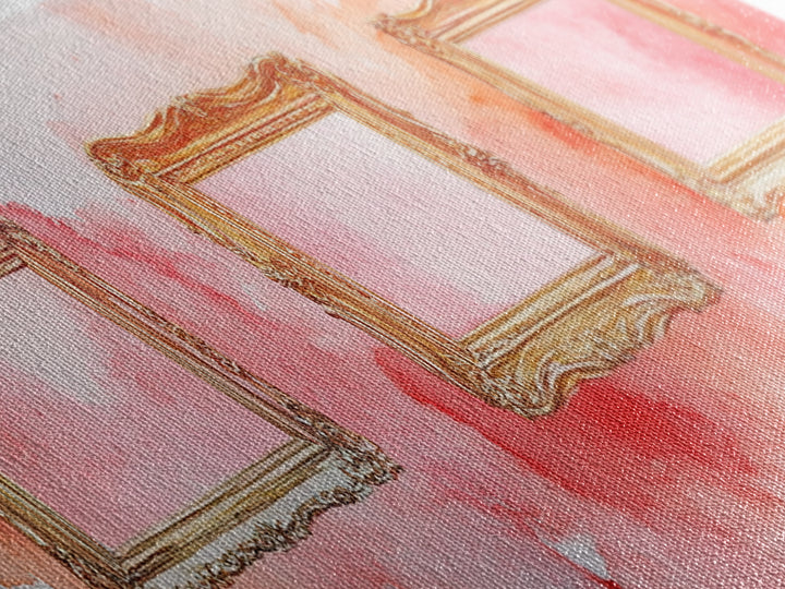 Decorative Frames Painting Canvas Print with Elegant Pink Abstract Background, Long Narrow Wall Art Perfect for Living Room Decor