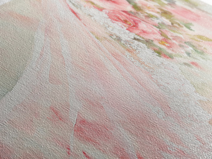 Romantic Rose Painting Canvas Print Featuring Bridal Lace, Botanical Prints Ideal Bedroom Art or Wedding Gift Idea