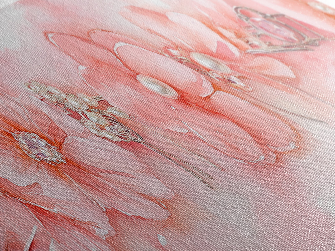 Cherry Blossom Canvas Print with Delicate Pearl Accents, Romantic Light Pink Wall Art for Bedroom or Coastal Wedding Decor