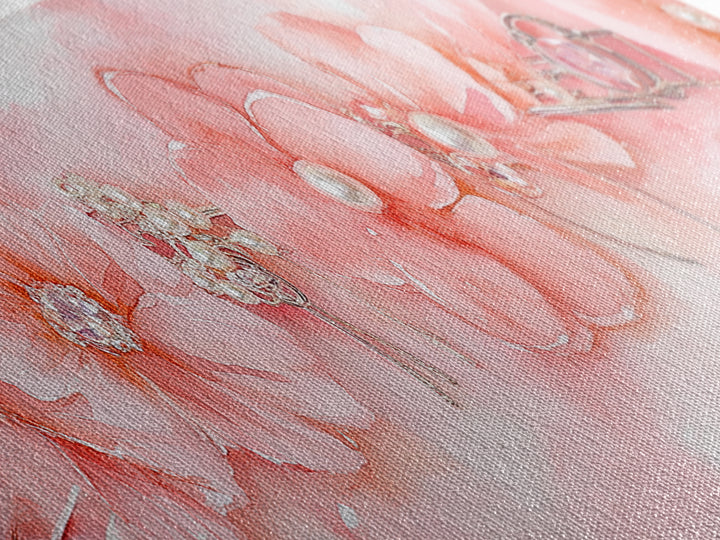 Cherry Blossom Canvas Print with Delicate Pearl Accents, Romantic Light Pink Wall Art for Bedroom or Coastal Wedding Decor