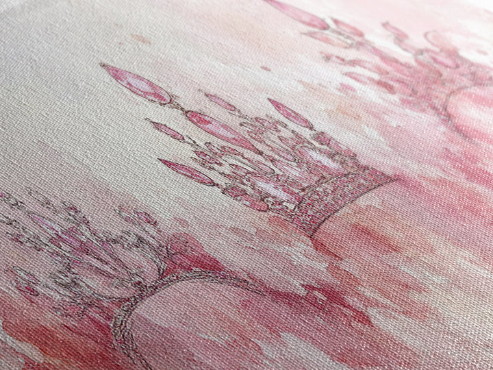 Royal Tiaras Canvas Print Pink Abstract Art Whimsical Decor Goddess Art Wall Art Bedroom Art Princess Aesthetic Horizontal Decor