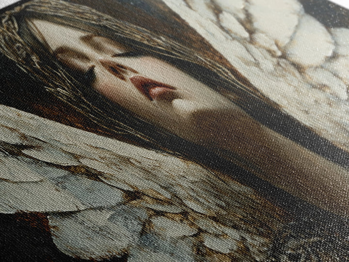 Angelic Portrait Canvas Print Goddess Art Print Dark Angels Wall Art Elegant Bedroom Decor Moody Painting Original Living Room Art