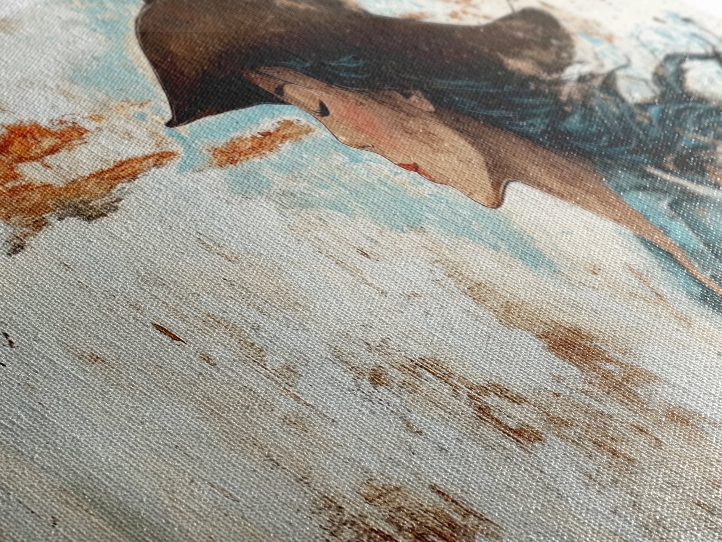 Blue Cowgirl Canvas Print Rustic Western Painting Farmhouse Art Wabi Sabi Artwork Guest Room Decor Extra Wide Wall Art