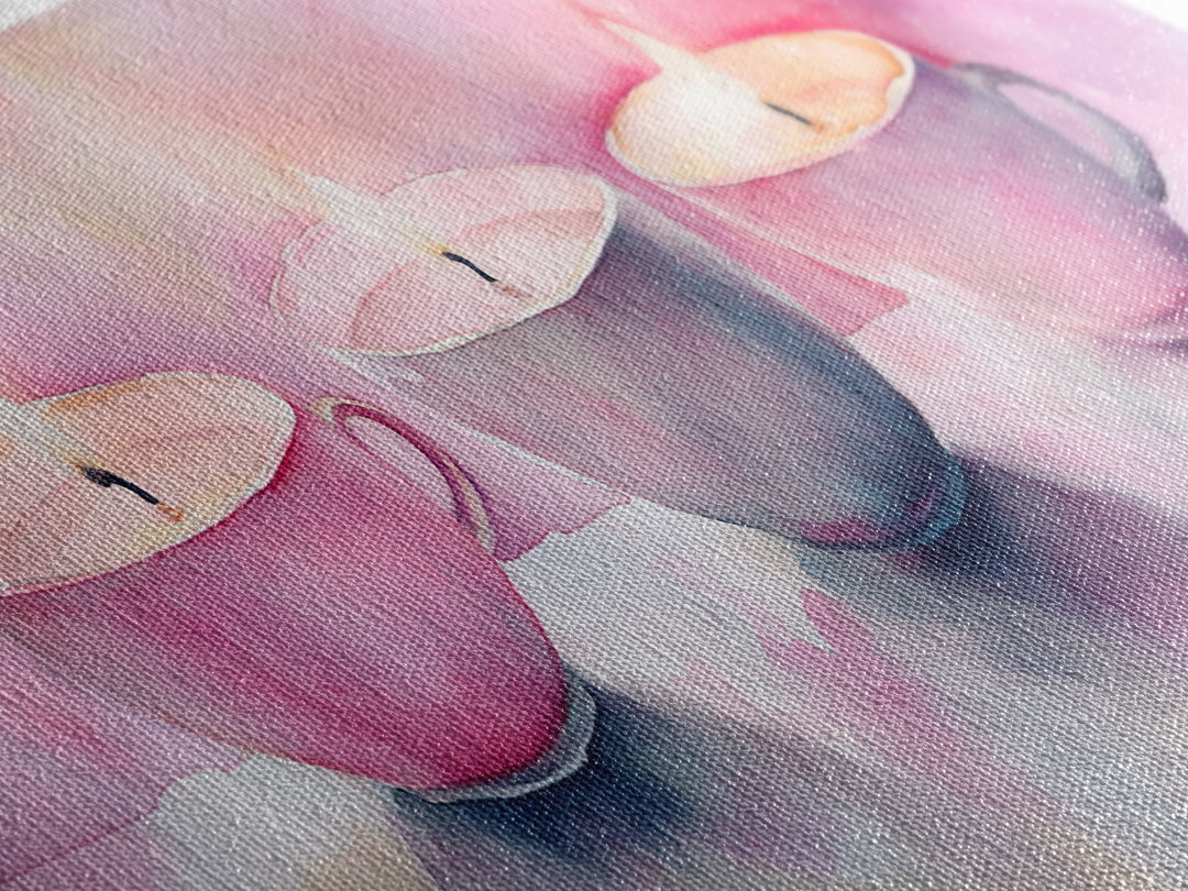 Candlelight Framed Canvas Print, Cozy Pastel Teacup Candles Art, Light Pink Wall Decor, Bedroom or Dining Room Whimsical Artwork