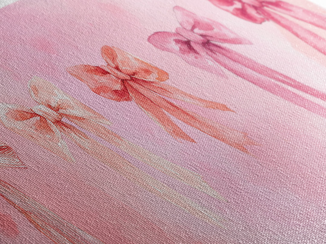 Ribbon Bow Canvas Print Light Pink Art Feminine Horizontal Wall Art Whimsical Artwork Living Room Wabi Sabi Decor Framed Print