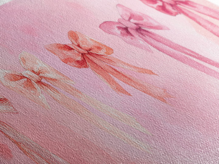 Ribbon Bow Canvas Print Light Pink Art Feminine Horizontal Wall Art Whimsical Artwork Living Room Wabi Sabi Decor Framed Print