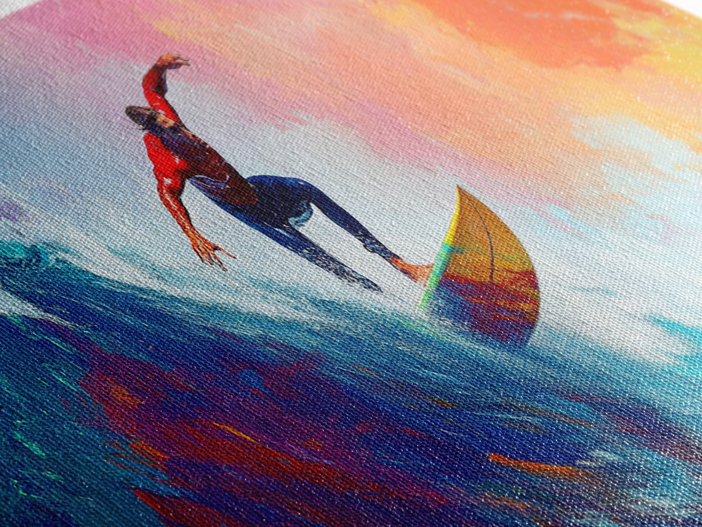 Coastal Canvas Print of Abstract Surf Wall Art with Bright Blue Waves, Nautical Painting, Coastal Cowgirl Wall Art, Gift Idea