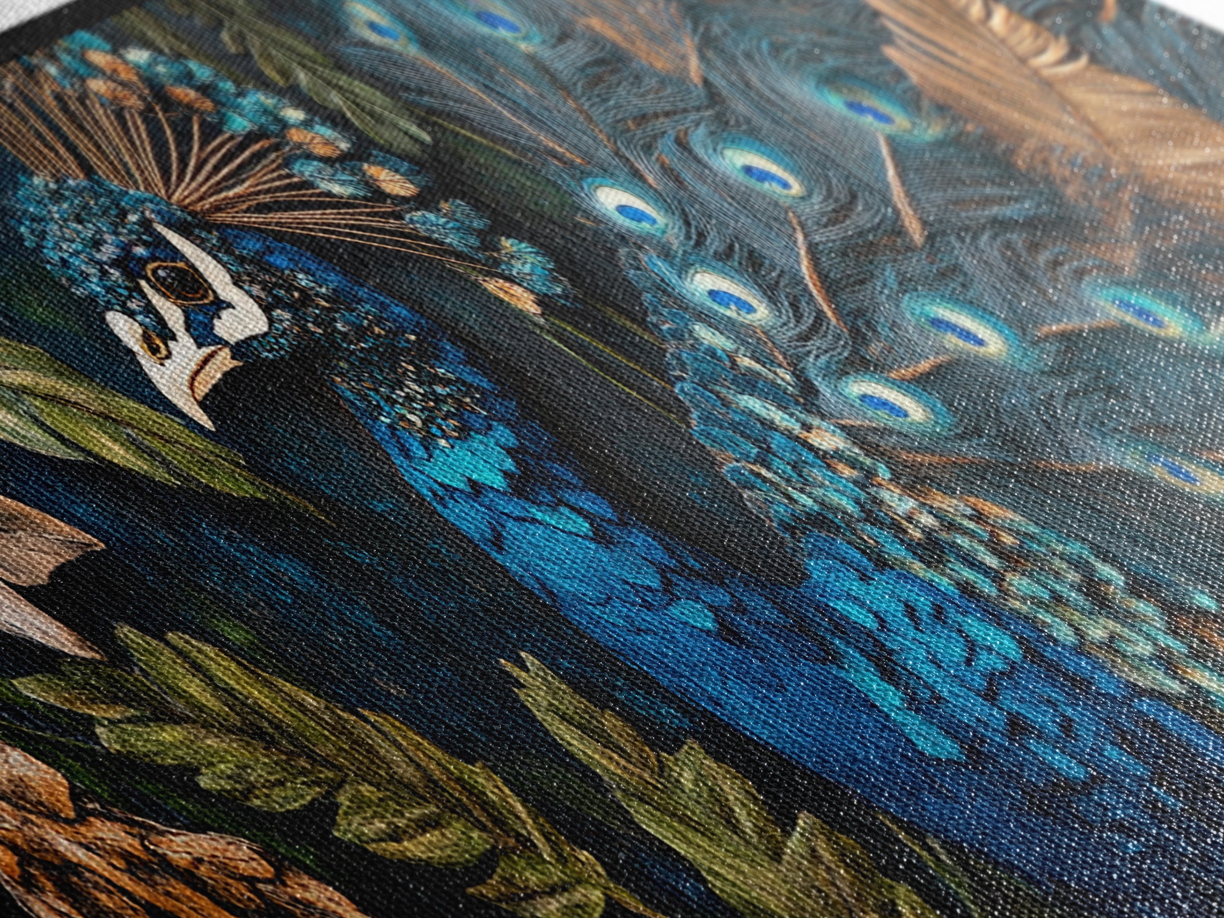 Blue Peacock Framed Canvas Print Chinoiserie Style Mosaic Wall Art Boho Rustic Decor Living Room Feature Art Print