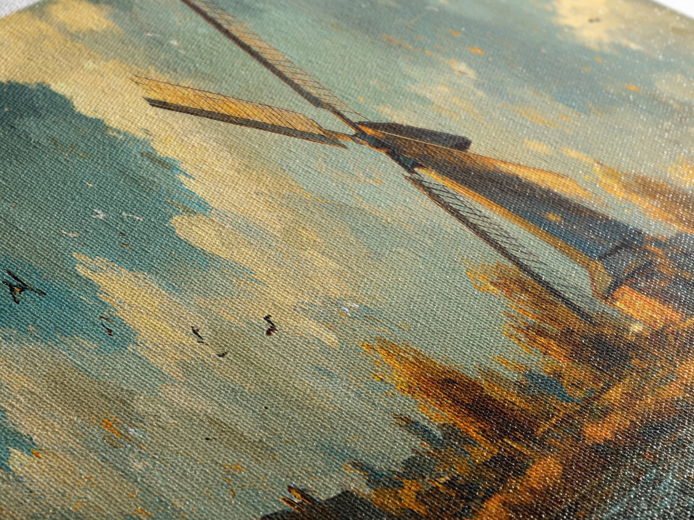 Autumn Windmill Scene Framed Canvas Print - Rustic Fall Farmhouse Art, Moody Living Room Wall Art, Horizontal Panoramic Decor Gift Idea