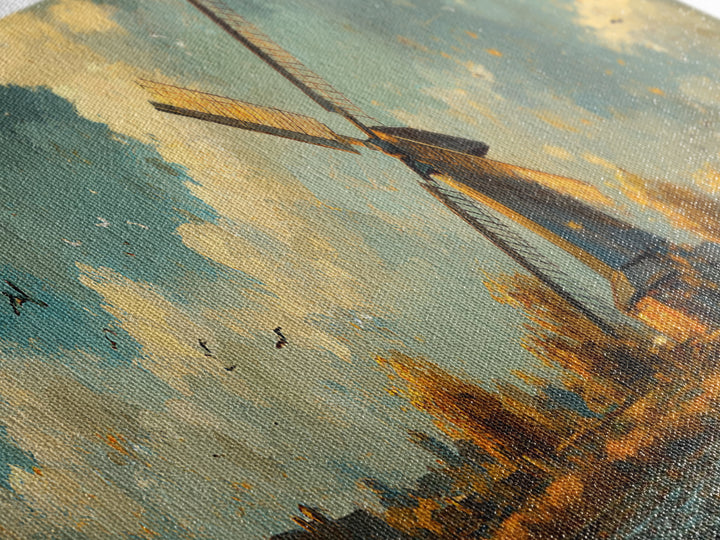 Autumn Windmill Scene Framed Canvas Print - Rustic Fall Farmhouse Art, Moody Living Room Wall Art, Horizontal Panoramic Decor Gift Idea