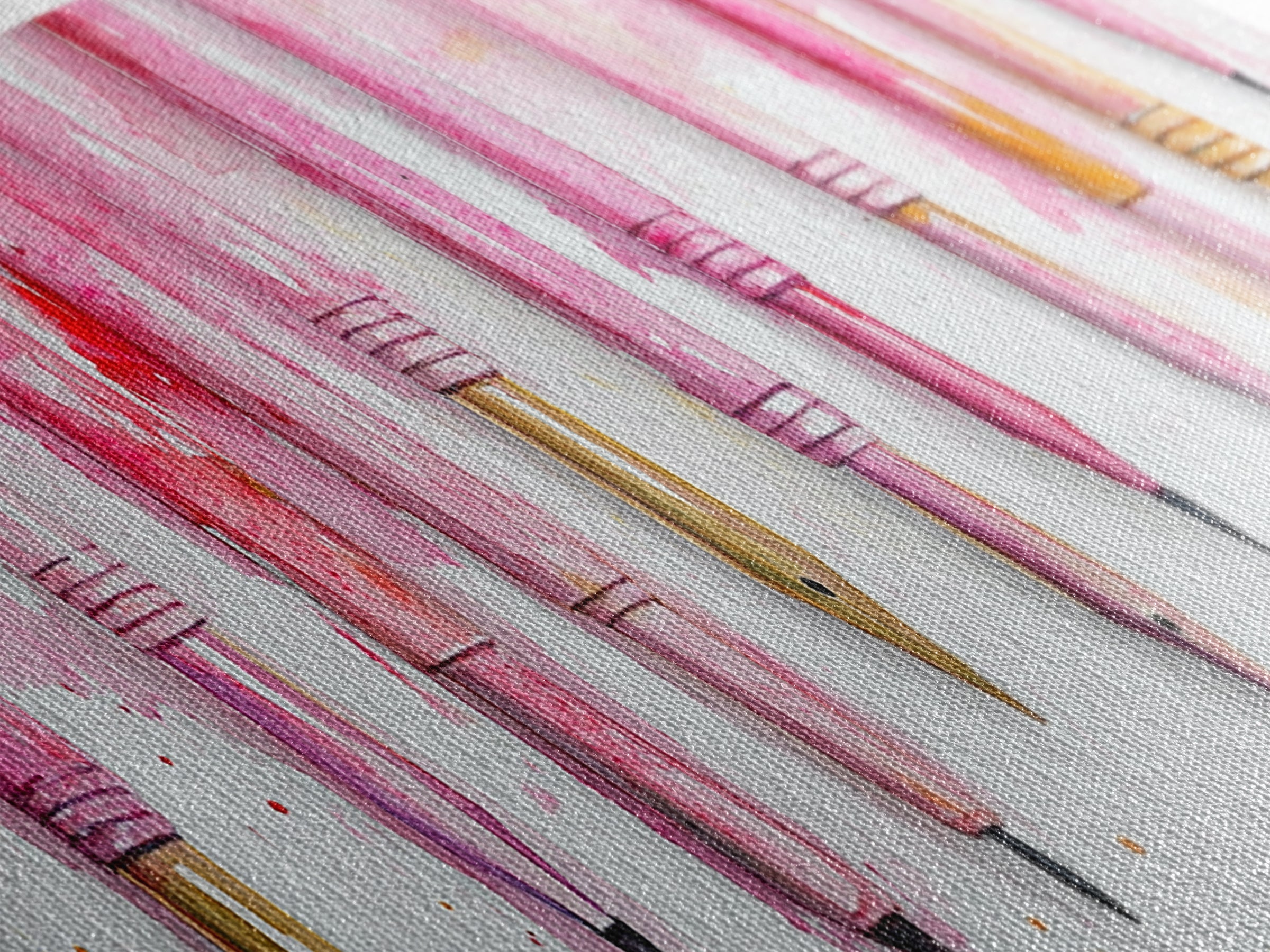 Abstract Pink Pens Framed Canvas Print - Whimsical Art, Light Pink Dorm Wall Decor, Vertical Art Gift Idea, Unique Living Room Canvas Print