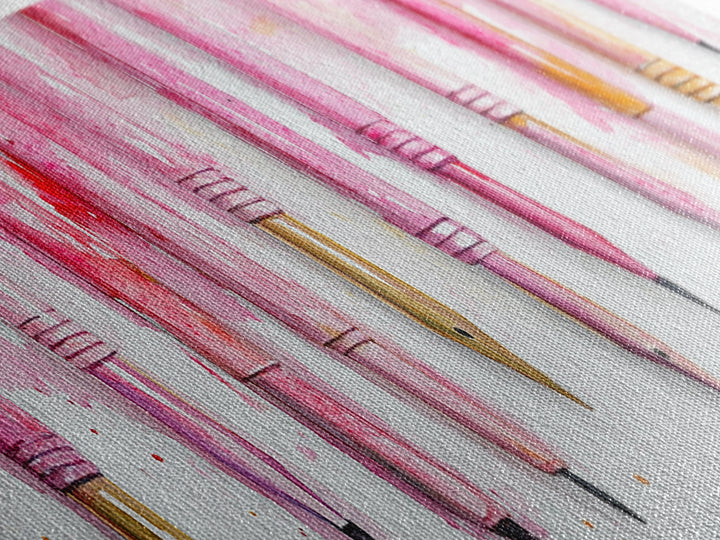 Abstract Pink Pens Framed Canvas Print - Whimsical Art, Light Pink Dorm Wall Decor, Vertical Art Gift Idea, Unique Living Room Canvas Print