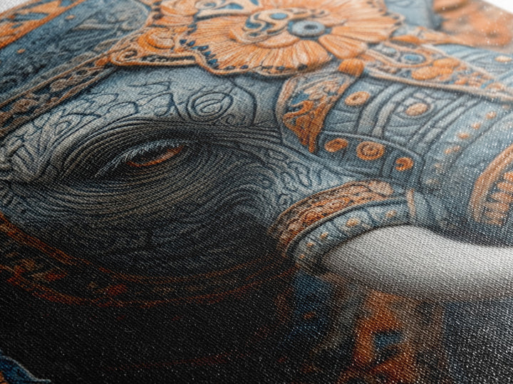 Detailed Elephant Face Framed Canvas Print – Kerala Mural Art, Sacred Geometry Decor, Ganesh Wall Art Rustic Boho Inspired Room Decor