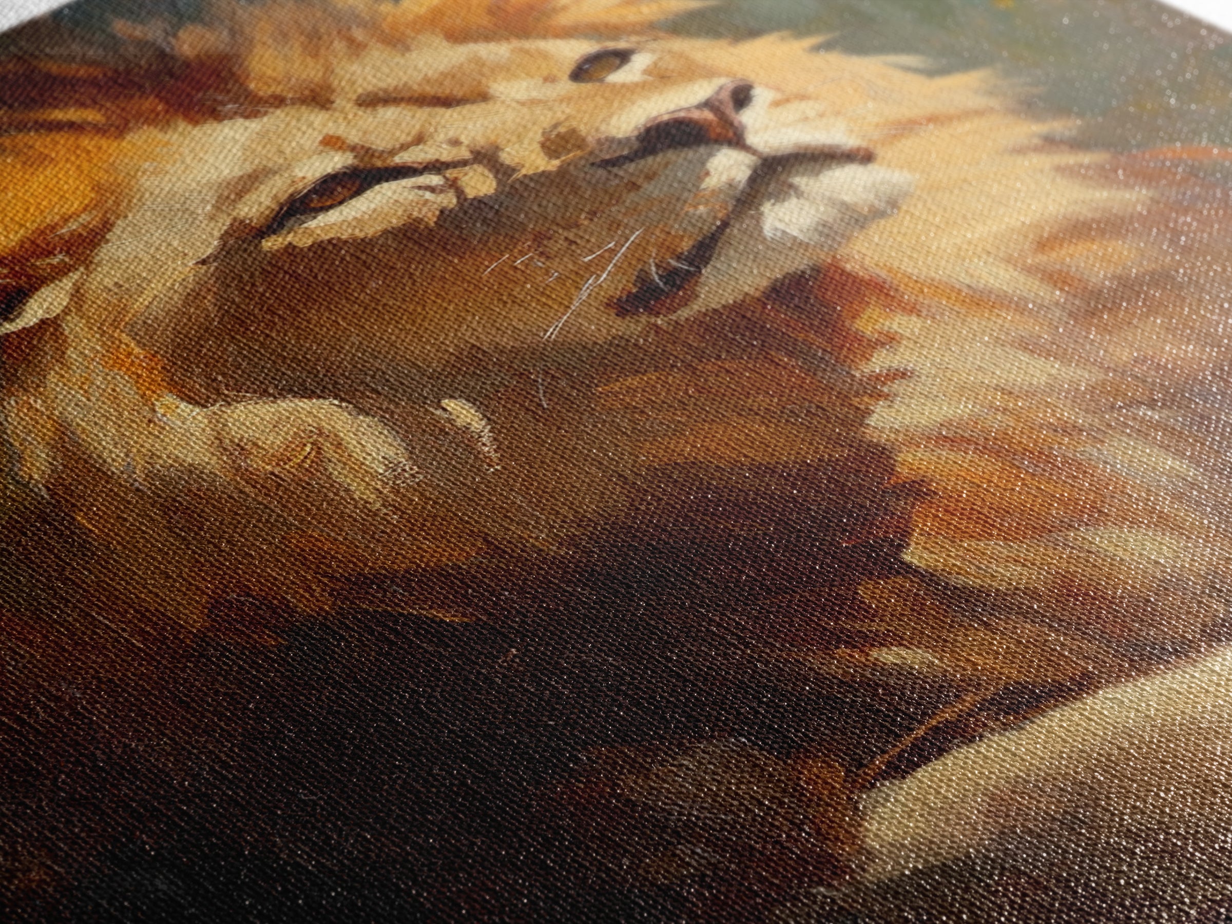 Regal Lion Oil Painting Framed Canvas Print – Rustic Decor Wall Art, African Lion Wildlife, Above Couch Art, Bold Statement Piece