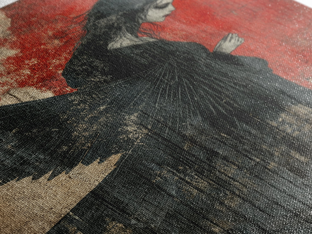 Gothic Angel Red Background Canvas Print Dark Angels Wall Art Moody Gothic Artwork Abstract Art Print Rustic Decor Gift Idea