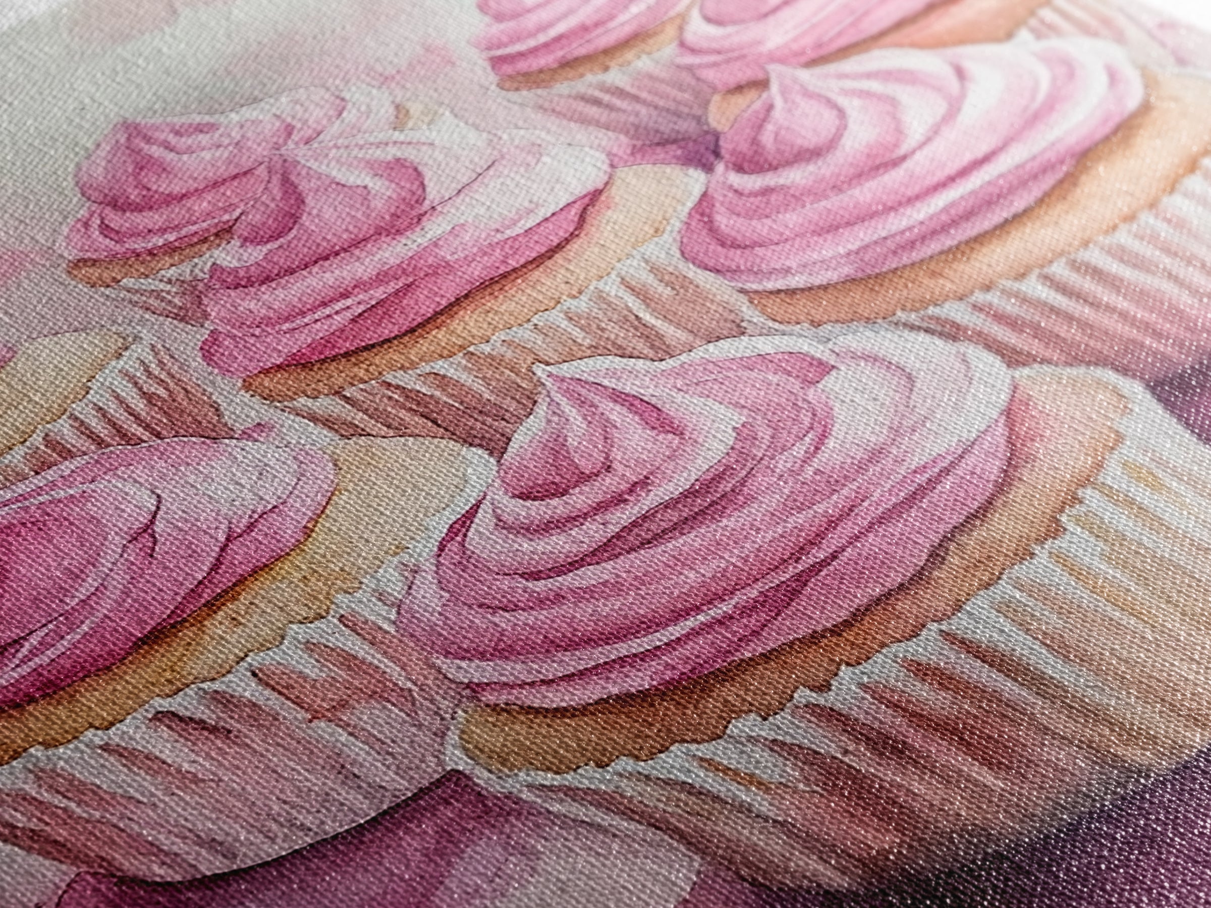Pink Cupcake Art Canvas Print Kitchen Decor Dessert Illustration Rustic Artwork Food Review Kitchen Art Gift Idea For Her