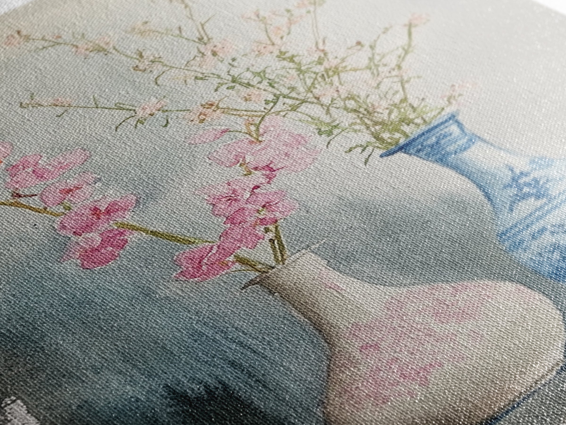 Delicate Vases Framed Canvas Print Wildflower Painting Botanical Prints Minimalist Art Light Pink Wall Art Rustic Decor Gift Idea