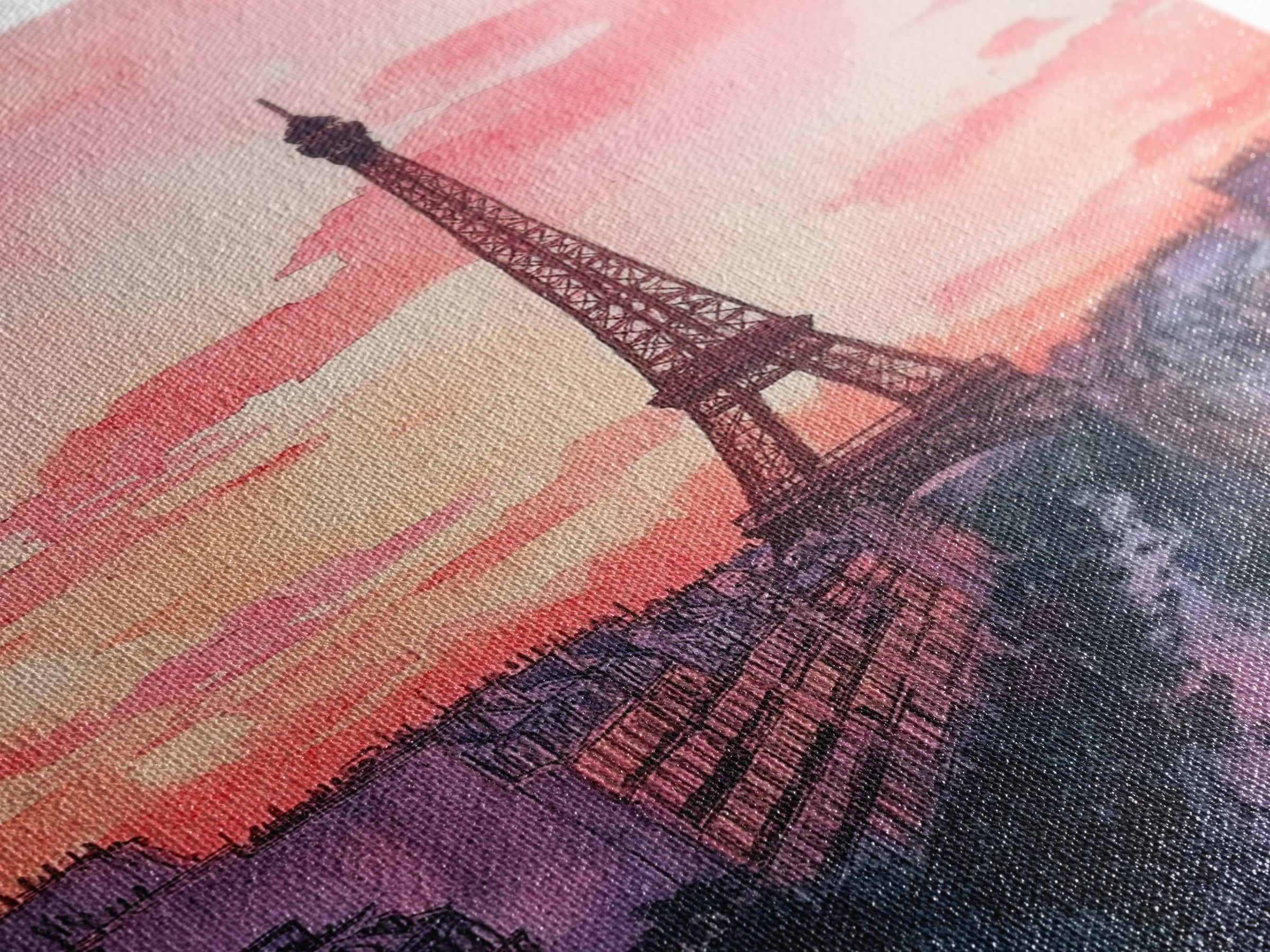 Eiffel Tower Sunset Framed Canvas Print Paris Landscape Painting French Cityscape Wall Art Bedroom Decor Romantic Gift Pink Orange Art