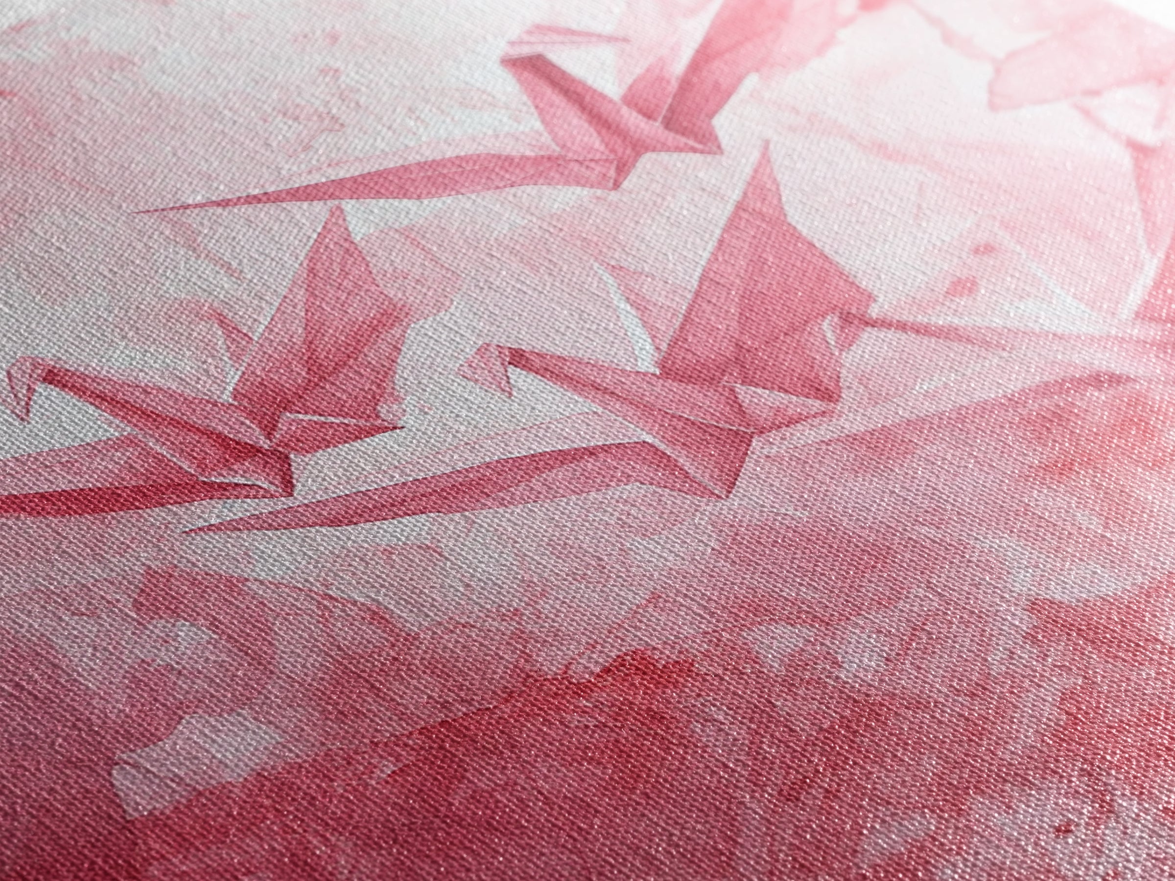 Origami Cranes Canvas Print Japanese Inspired Light Pink Wall Art Whimsical Minimalist Rustic Aesthetic Unique Gift Idea Art