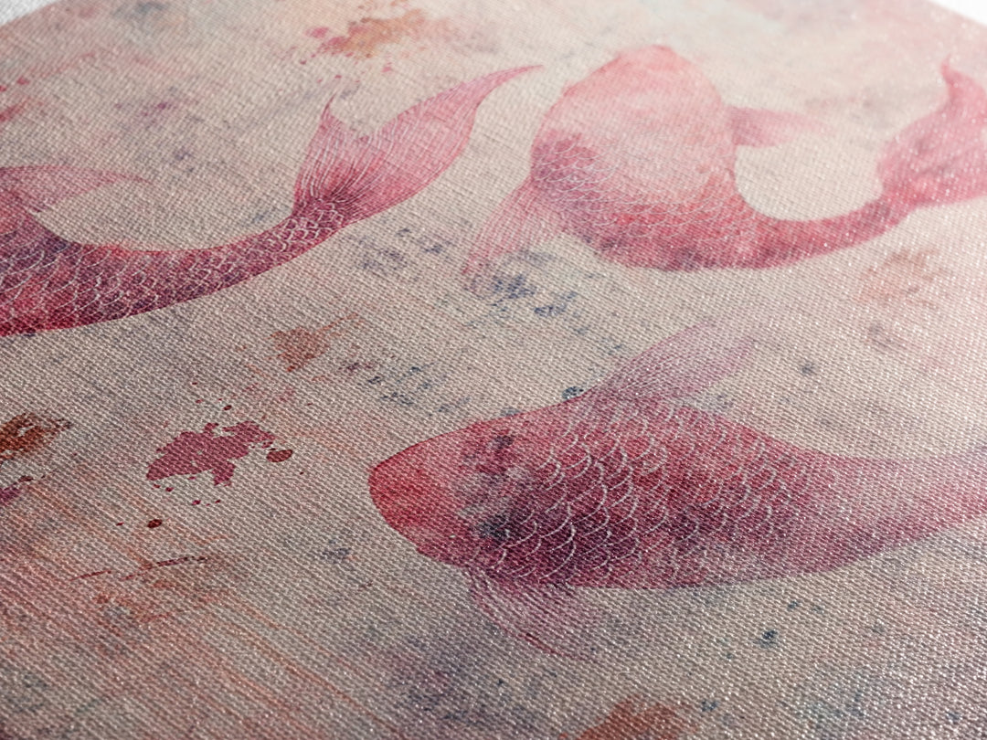 Artistic koi fish painting with framed canvas print, pink abstract art, light pink wall art, gift idea, moody art above bed decor