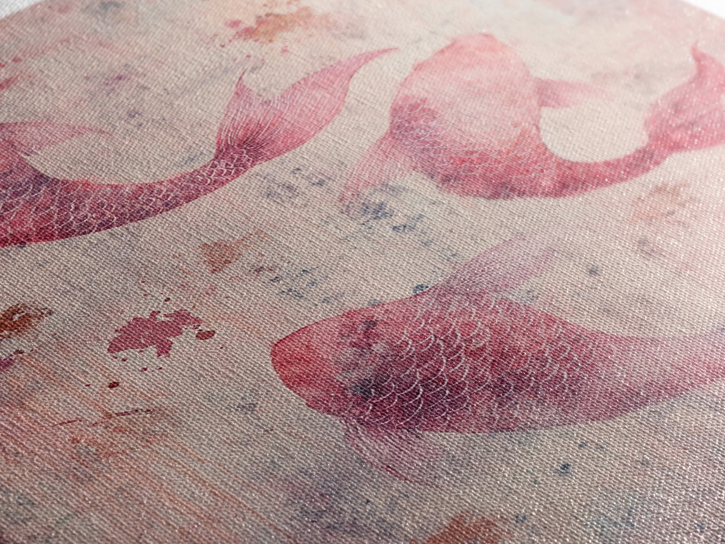 Artistic koi fish painting with framed canvas print, pink abstract art, light pink wall art, gift idea, moody art above bed decor