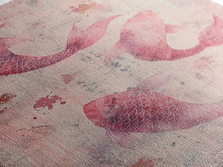 Artistic koi fish painting with framed canvas print, pink abstract art, light pink wall art, gift idea, moody art above bed decor